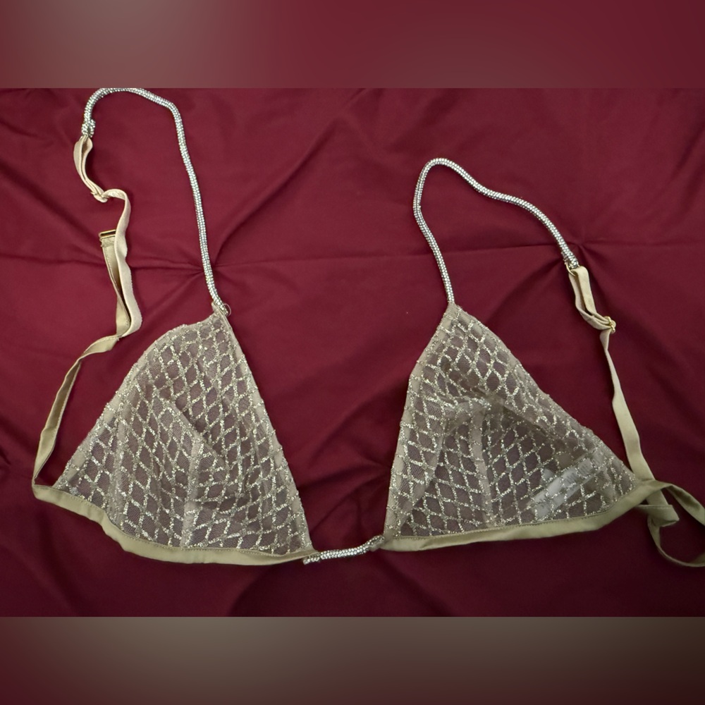 Elegant Gold Transparent Triangle Bralette Size XL